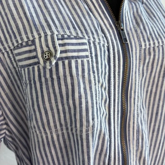 Anthro Cartonnier Blue and White Railroad Stripe Utility Jumpsuit, Size Medium - Picture 15 of 16